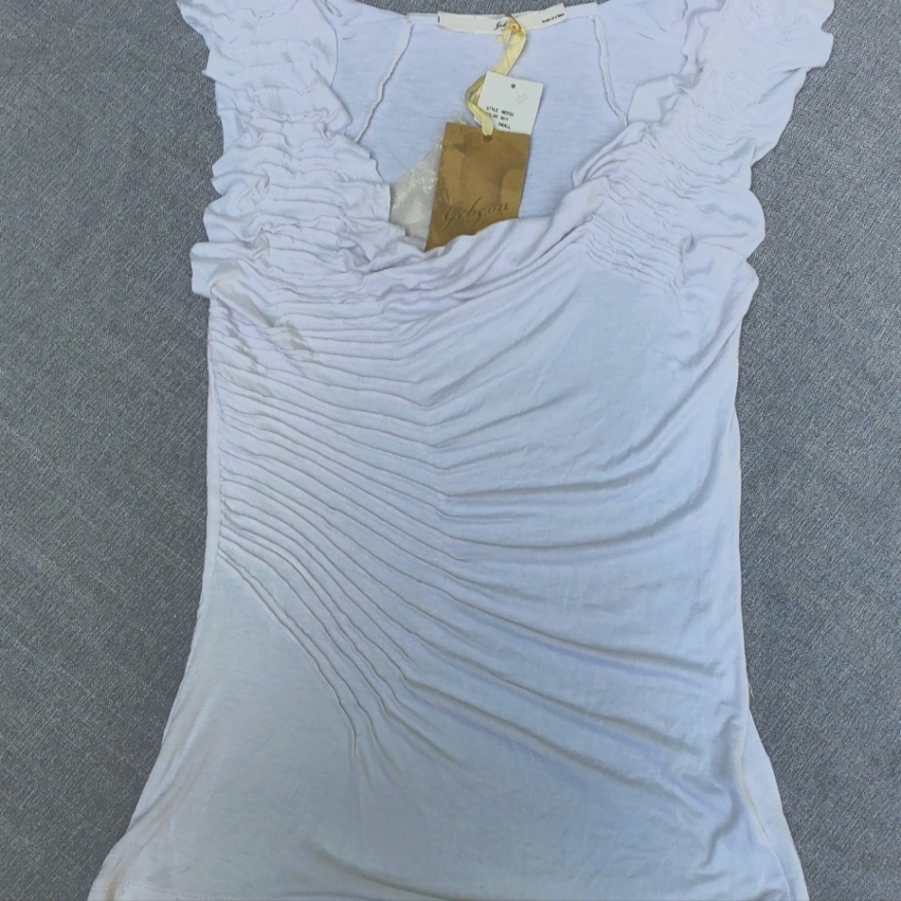 Gibson White Sleeveless Tank Pintucked Ruffled Sleeves Small